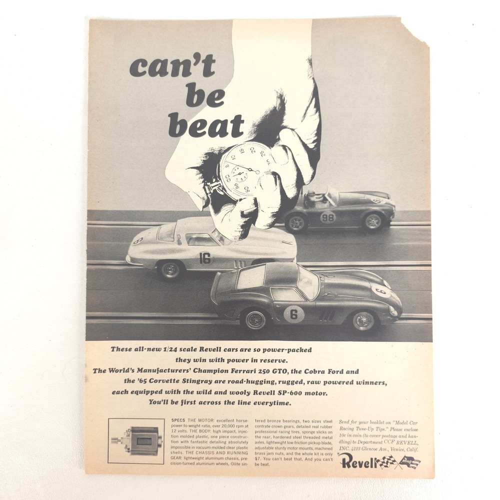 Vintage Revell Ferrari 250 GTO Cobra Corvette Print Ad Racing Model Cars Decor